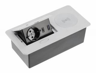 Priza incorporabila AVARO PLUS 1xSCHUKO, USB A+C, incarcare WIRELESS, cablu 1.5 ml, aluminiu