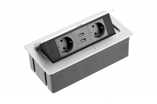 Priza incorporabila in blat 2  x Schuko, 2 x USB, cablu 1.5 m inclus, aluminiu