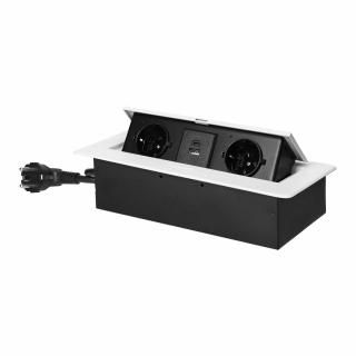 Priza incorporabila in blat 2 x Schuko, USB A + C, 3.6 A, cablu 1.5 m, alb