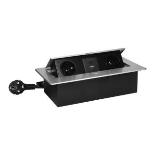Priza incorporabila in blat 2 x Schuko, USB A + C, 3.6 A, cablu 1.5 m, gri
