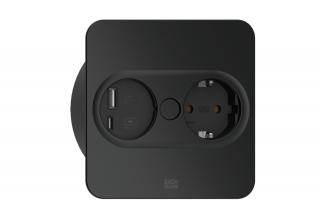 Priza incorporabila in blat patrata TWIST 2, Schuko, USB A, USB C, cablu 2 m inclus, negru mat