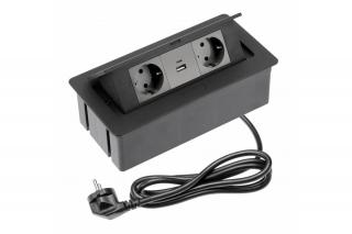 Priza incorporabila SOFT 2 x Schuko, USB A+C, cablu 1.5 m, negru