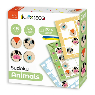 Joc de logica din lemn ,     Sudoku Animale,      16 piese