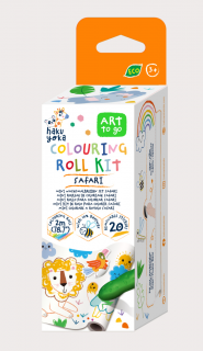 Kit rola de desenat - 2 m, include stickere si 4 creioane colorate cerate, Safari - Haku Yoka