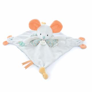 Marioneta Doudou    - soricel de plus cu paturica, 30 cm, alb