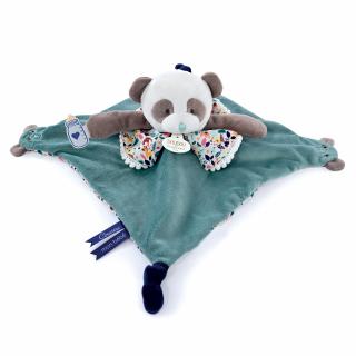Marioneta Doudou    - urs panda de plus cu paturica, 30 cm, verde gri