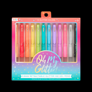 Pixuri retractabile cu gel si sclipici, Oh My Glitter!, set 12 culori