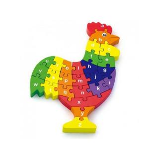 Puzzle din lemn 3D cu litere mici si mari - cocos colorat