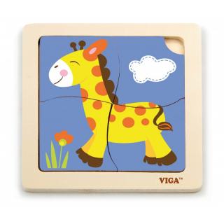 Puzzle din lemn din 4 piese mari - girafa