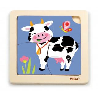 Puzzle din lemn din 4 piese mari - vaca