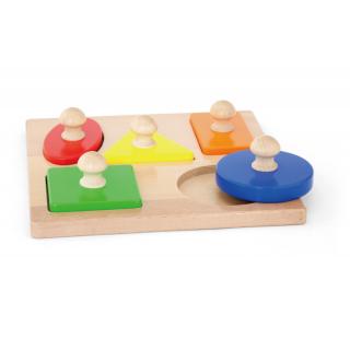 Puzzle Montessori cu maner, Forme geometrice, Viga