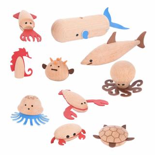 Sea Creatures, set 10 animale marine din lemn