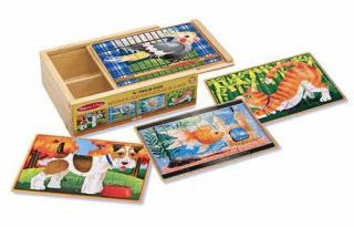 Set 4 puzzle lemn in cutie Animale de companie Melissa and Doug
