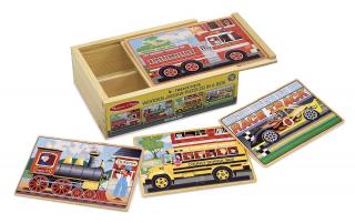 Set 4 puzzle lemn in cutie Vehicule Melissa and Doug