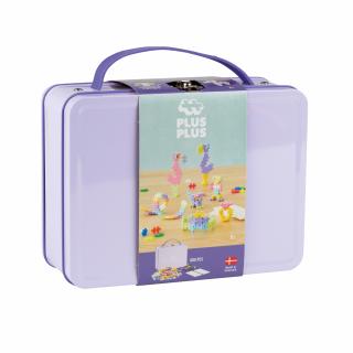 Set constructie Plus-Plus, 600 piese, portabil, in cutie metalica, culori pastelate
