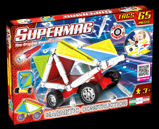 Set de constructie masini cu piese magnetice Supermag 65 piese