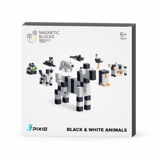 Set joc constructii magnetice PIXIO Black  White Animals, 195 piese, aplicatie gratuita iOS sau Android