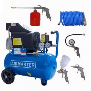 Compresor de aer Airmaster AIR2SHU824-AIR-70S, 1.5 kW, 2 CP, 8 bar, 206 L min, 24 litri + Kit 5 accesorii