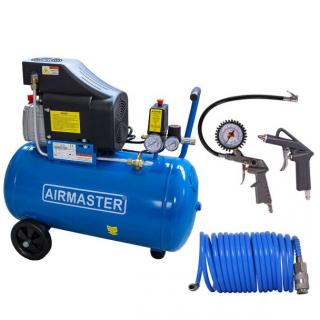 Compresor de aer Airmaster AIR2SHU850-KIT-AIR3, 1.5 kW, 2 CP, 8 bar, 206 L min, 50 litri + Kit 3 accesorii