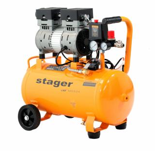 Compresor de aer fara ulei Stager Air 14DS24, 0.75 kW, 1 CP, 8 bar, 135 L min, 24 litri