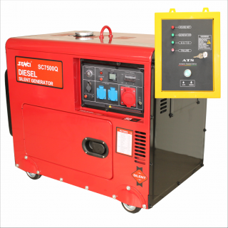 Generator de curent insonorizat, trifazat Senci SC-7500Q-3 + ATS, 6 kVA, AVR, diesel, pornire electrica, automatizare