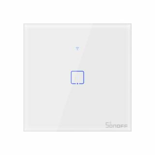 Intrerupator inteligent cu touch Sonoff T0 EU TX, Wireless, 1 canal, compatibil iOS Android, Amazon Alexa Google Assistant, sticla, Alb