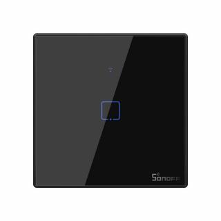 Intrerupator inteligent cu touch Sonoff T3 EU TX, Wireless + RF 433, 1 canal, compatibil iOS Android, Amazon Alexa Google Assistant, sticla, Negru