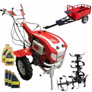 Motocultor Bisonte Agro BTA-12SDE (PACHET 3), 12 CP, diesel + roti cauciuc + remorca + ulei motor + ulei transmisie