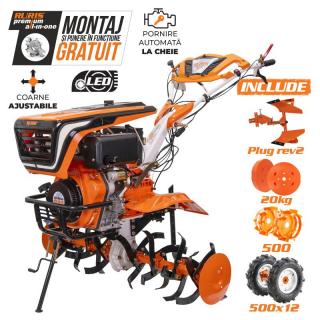 Motocultor Ruris 1001KSD, 11 CP, diesel, 2+1 viteze, pornire electrica + accesorii