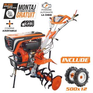 Motocultor Ruris 1001KSD START, 11 CP, diesel, 2+1 viteze, pornire electrica + roti cauciuc 5.00-12