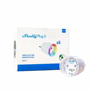 Pachet 5 Shelly Plus Plug S Alb cu monitorizare consum, WiFi, control aplicatie, compatibil Amazon Alexa, Google Assistant si Home Assistant