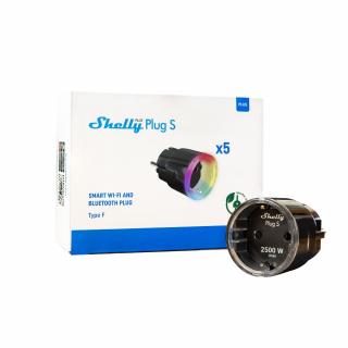 Pachet 5 Shelly Plus Plug S Negre cu monitorizare consum, WiFi, control aplicatie, compatibil Amazon Alexa, Google Assistant si Home Assistant