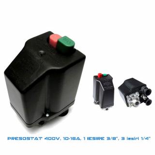 Presostat compresor trifazat, 10-16 A, filet 3 8  , 3 iesiri 1 4  , 12 bar