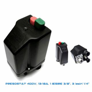 Presostat compresor trifazat, 13-18 A, filet 3 8  , 3 iesiri 1 4  , 12 bar