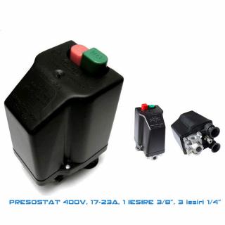 Presostat compresor trifazat, 17-23 A, filet 3 8  , 3 iesiri 1 4  , 12 bar