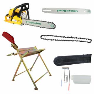 ProGARDEN MF3040P Motofierastrau 400mm, 3CP, benzina 2t, 51cmc + Capra taiat lemne cu suport + Cadou lama si lant