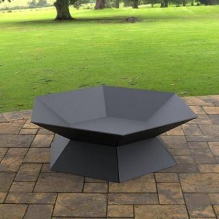 Vatra pentru terasa gradina, Hexagon Fire Pit KRO-1072, Otel, Negru, diametru 870 mm, grosime 3 mm