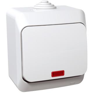 Intrerupator simplu, aparent, alb, indicator luminos, Schneider, WDE000514