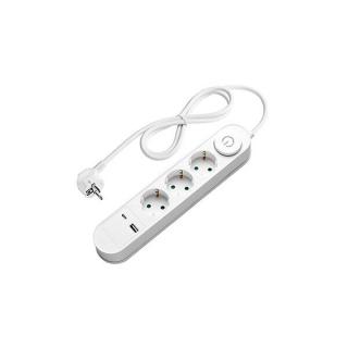 Prelungitor cu 3 prize Schuko, buton modern on off, 2 porturi USB, alb, lungime cablu 1.5m, Optonica 7617