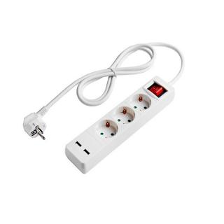 Prelungitor cu 3 prize Schuko, buton on off, 2 porturi USB, alb, lungime cablu 1.5m, Optonica 7615