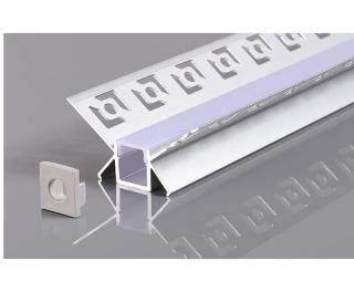 Profil aluminiu banda led, de colt interior  cu margini, pentru tencuit, lungime 2m, culoare gri natur, Optonica 5166