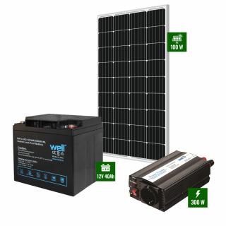 Pachet cu Panou solar 100W + acumulator 40Ah + Invertor 300W