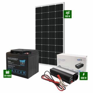 Pachet cu Panou solar 100W + acumulator 45Ah + Invertor 600W