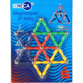 Joc de constructie magnetic, tije cu magnet in capat, set 37 piese colorate