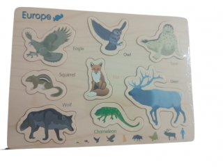 Puzzle Montessori FamousKids, Animale continentul Europa, 7 piese