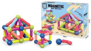 Set de 42 de bile si tije magnetice, blocuri de constructie magnetice pentru copii, 3 ani+