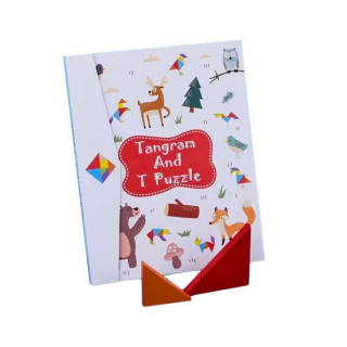 Tangram cu piese din lemn, Carte Magnetica, Montessori, 3 ani+