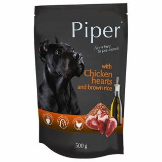 Hrana umeda pentru caini Piper Adult, Inimi de pui si Orez brun, 500 g