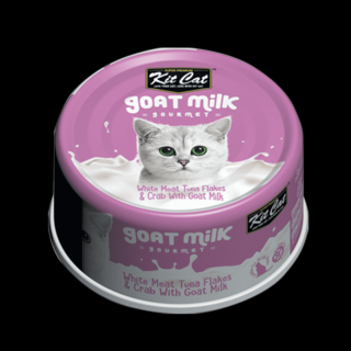 Hrana umeda pentru pisici, Kit Cat Goat Milk Gourmet, Ton Alb  Crab cu Lapte de Capra, 70g