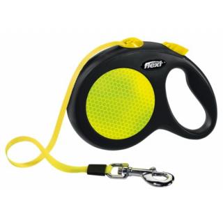 Lesa pentru caini New Classic Neon banda, Flexi, Retractabil, Pana la 25 kg, M, 5 metri, Neon